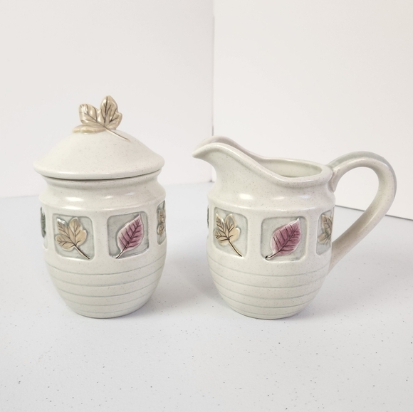 Mikasa KT407 Woodland China Stoneware Cream Jug Sugar Jar Leaves Creamer Lid - Picture 1 of 10
